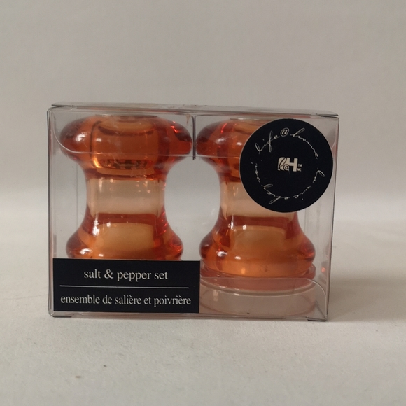 New in Box Life at Home Peach Acrylic Salt and Pepper Shaker Set - Picture 2 of 2